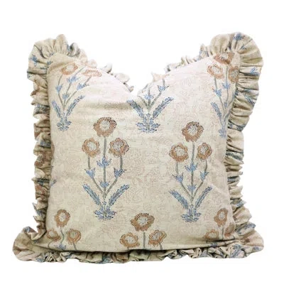 Fabdivine Handcrafted Double-sided Frill Pillow Cover Linen Decorative Cushion For Sofa & Bed- Amitabh In Brown