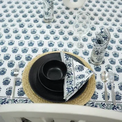 Fabdivine Handcrafted Napkin - 100% Cotton With Traditional Bheesma Blue Block Print
