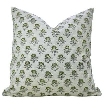 Fabdivine Handcrafted Throw Pillow Cover Block Printed Linen Blend, Bagru Buti, Green