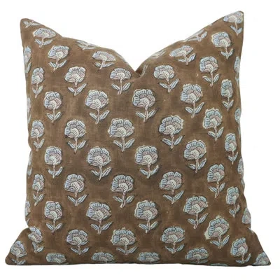 Fabdivine Handmade Block Print Artisan Boho Floral Pillow Cover Decorative Throw Cushion Cover For Sofa Couch  In Brown
