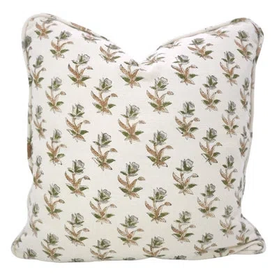 Fabdivine Handmade Block Print Cotton Cushion Cover With Elegant Piping   Home Décor- Costal Tulip In Light Green-brown