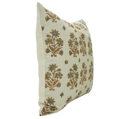 Fabdivine Handmade Block Print Cushion Cover Decorative Throw Pillow, Kesariya In Green Floral
