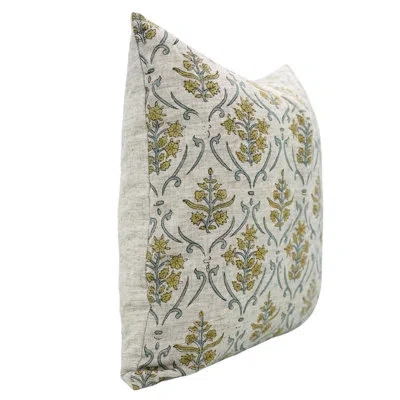 Fabdivine Handmade Block Print Decorative Pillow Cove- Vishal Pushp In Green;yellow