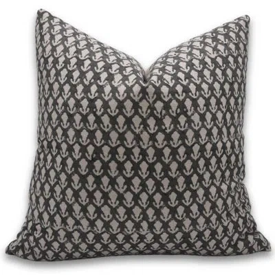 Fabdivine Handmade Floral Indoor Decorative Pure Linen Throw Pillow Cushion, 12"x20", Black"