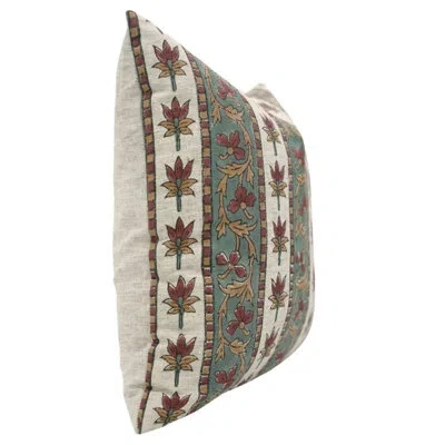 Fabdivine Handmade Floral Print Cushion Cover, Laxmi Bordar In Red