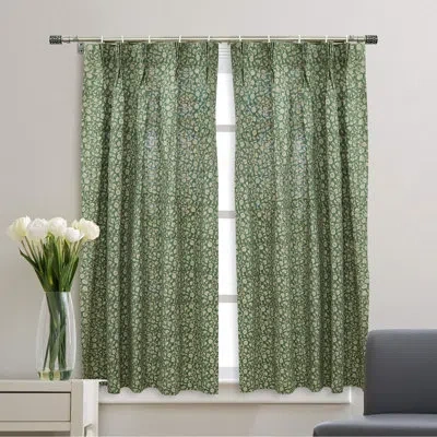 Fabdivine Handmade Green Door And Window Sheer Panel Plated Curtain Linen, Himachal In White;green