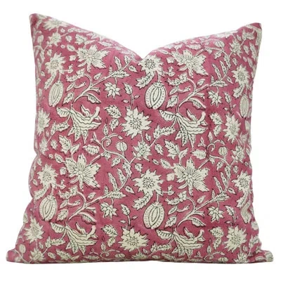 Fabdivine Handmade Linen Blend Cushion Cover – Block Printed Pillow For Couch, Manikarnika, Pink