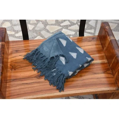 Fabdivine Handmade Mud Throw Blanket Soft Decorative Blanket, Living Room, Bedroom, Farmhouse Home Accent In Dark Blue
