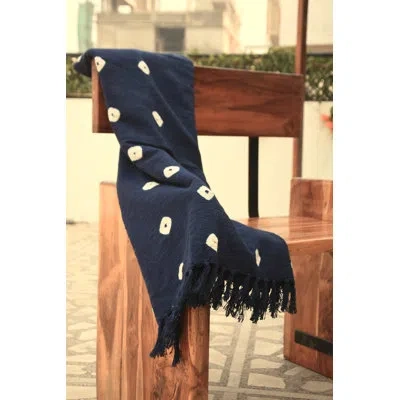 Fabdivine Handwoven Cotton Throw Blanket – Cozy Home Accent In Navy Blue