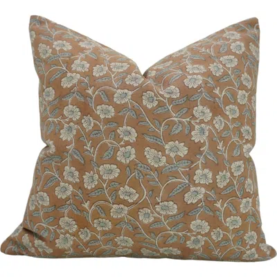 Fabdivine Haridwar Artistic Floral Block Printed Pillow Cover In Brown