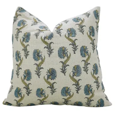 Fabdivine Heritage-inspired Handcrafted Pillow Cover For Sofa Décor, Daffodil, Blue