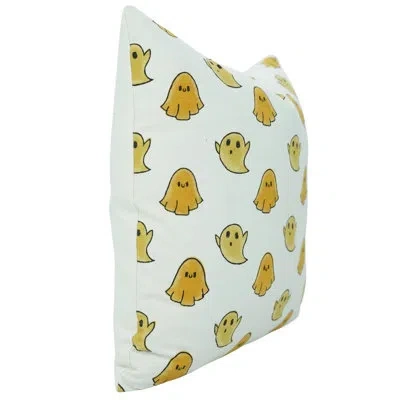 Fabdivine Home Decoration Block Print Thick Cotton White Pillow Cover, Yellow, Ghost