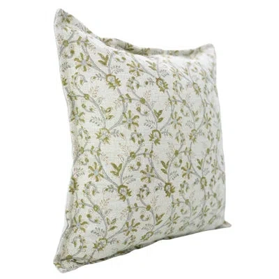 Fabdivine Linen Double Oxford Edge Pillow Cover Handmade Block Print Decorative Cushion- Varansi In Green