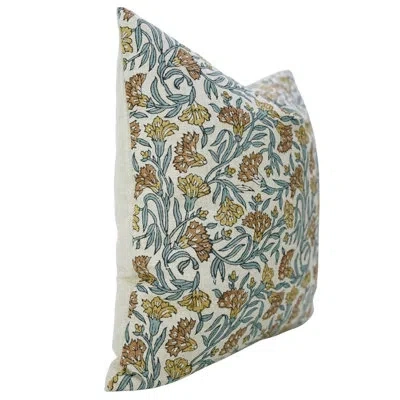 Fabdivine Luxe Block Print Cushion Cover – Handmade Indian Heritage Design, Throny Stems, Mustard, Brown