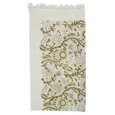 Fabdivine Luxury Floral Hand Block Print Waffle Cotton Hand Towels 17x32 Eco-friendly, Stylish Home Accessorie In Light Green