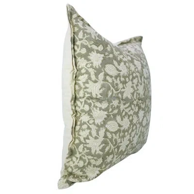 Fabdivine Luxury Hand Block Print Cushion Cover With Double Oxford Border Cotton Fabric- Manikarnika In Light Green