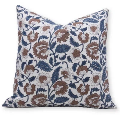 Fabdivine Mandakini Floral Cotton Indoor/outdoor Pillow Cover In Blue