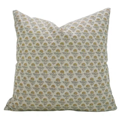 Fabdivine Minimalist Cushion Cover With Hand-stamped Block Design, Gulmohar, Mustard