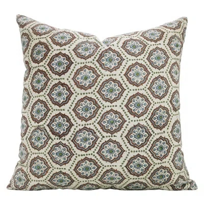 Fabdivine Modern Boho Block Print Pillow Cushion Cover, Rudraksh Border In Brown,beige