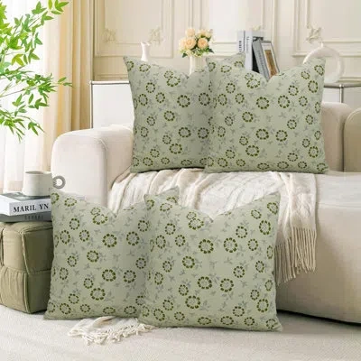 Fabdivine Pack Of 4 Block Print Handmade Decorative Pillow Case, Satin Cotton, Green