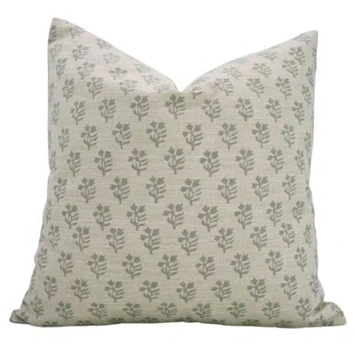 Fabdivine Pillow Cover Handmade Block Print Cushion-sun Flower In Green Block Print,floral