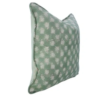 Fabdivine Premium Hand Block Print Cushion Cover Linen Fabric With Piping Detail For Living Room- Jasmin In Green