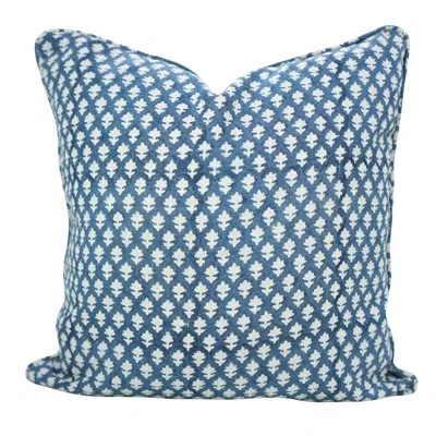 Fabdivine Premium Linen Block Print Cushion Cover With Piping Perfect For Sofa, Couch, And Bedroom- Pink City In Blue