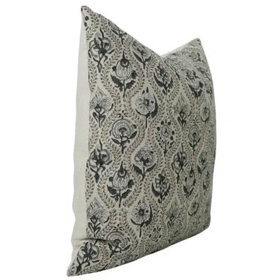 Fabdivine Pure Linen Floral Printed Pillow Cover, Black Amarbel