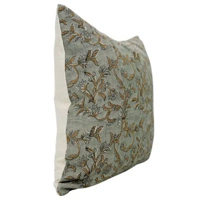 Fabdivine Pure Linen Pillowcase Cushion Cover, Block Print (pushp Varsha) In Blue