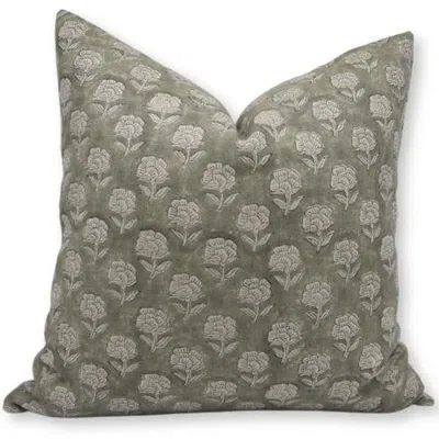 Fabdivine Rohini Indian Block Print Thick Linen Pillow Cover In Green