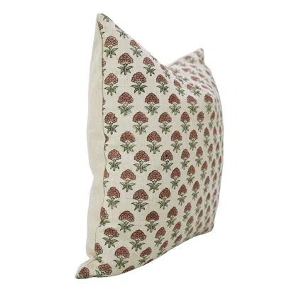 Fabdivine Rustic Hand Block Print Cushion – Traditional Sofa Pillow, Strawberry, Brown