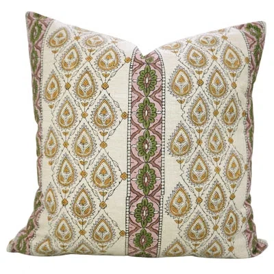 Fabdivine Sofa Cushion Cover – Artisan Block Printed Decorative Pillow, Paan Patti Border, Mustard