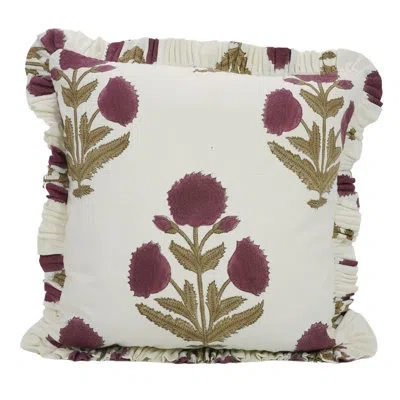Fabdivine Spring, Winter, Handmade Frill Pillow Cover, Purple, Block Print Badshah In Purple,brown