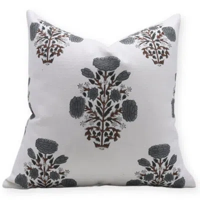 Fabdivine Swdesh Floral Cotton Indoor/outdoor Pillow Cover In Gray