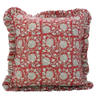 Fabdivine Thick Linen Lumbar Frill Pillowcase Cushion Cover Christmas, Fall Decoration (6 Kamal, Red)