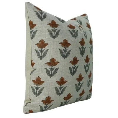 Fabdivine Thick Linen Pillowcase Cushion Cover, Throw, Block Print (tulip, Brown)