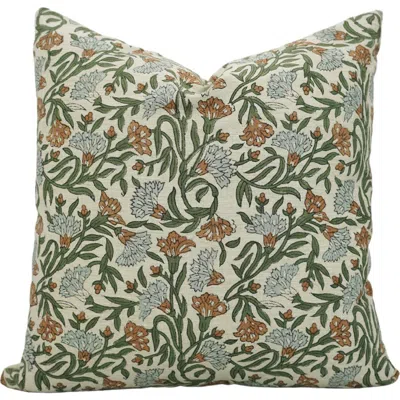 Fabdivine Thorny Stems Handmade Block Printed Pillow Cover In Green