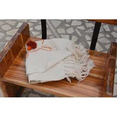 Fabdivine Throw Blanket Cozy Farmhouse Blanket, Decorative Sofa & Bed Throw For Living Room Home Decor In White-orange