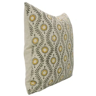 Fabdivine Traditional Floral Block Print Cushion Cover, Lehar In Green;yellow