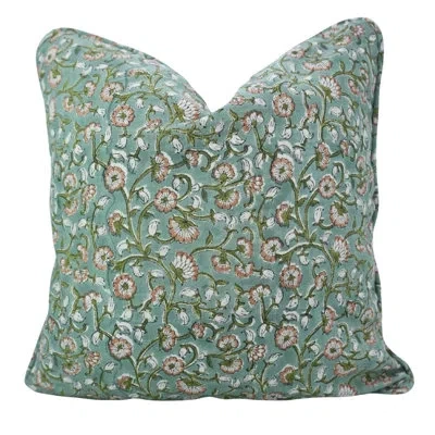 Fabdivine Traditional Hand Block Printed Linen Cushion Cover With Piping Artistic Home Accent- Himachal In Green