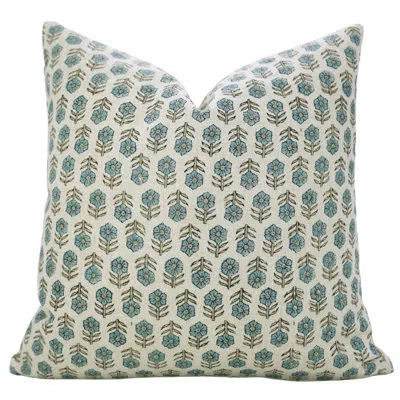 Fabdivine Turquoise Toned Block Print Cushion Cover Handmade With Care, Tulsi Buti
