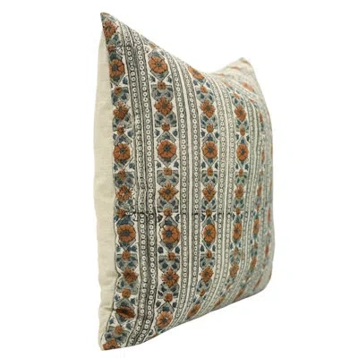 Fabdivine Unique Block Print Cushion Cover, Rakhi Flower In Gray,brown
