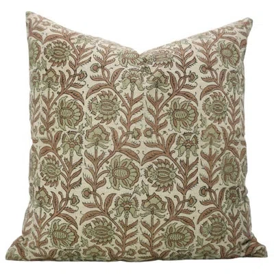 Fabdivine Vintage Block Print Decoretive Cushion Cover- Jaipuri Jaal In Brown,olive Green