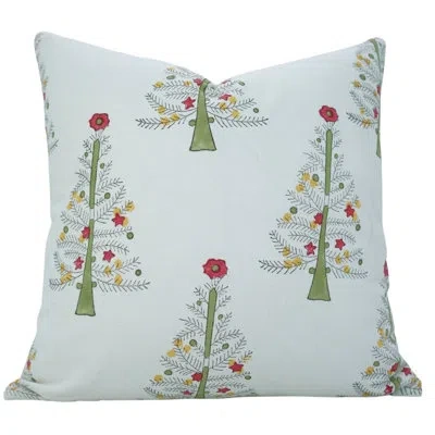 Fabdivine Vintage Block Print Throw Pillow (christmas,yellow) Thick Cotton White