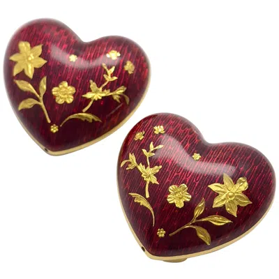 Pre-owned Fabergé Faberge 18 Karat Yellow Gold And Red Enamel Heart Earrings With Certificate