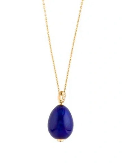 Pre-owned Fabergé 18k Diamond Heritage 'pure Blue' Enamel Egg Pendant Necklace, 19.75"