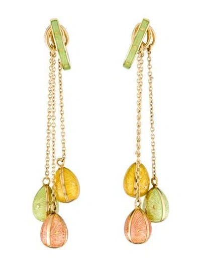 Pre-owned Fabergé 18k Enamel Egg Drop Earrings In Multi
