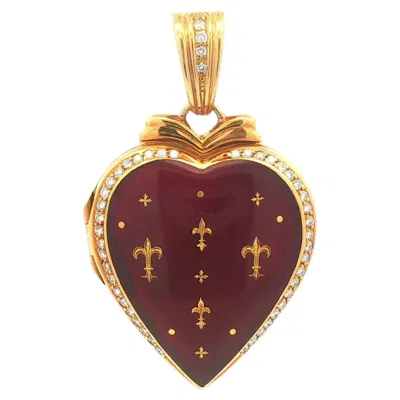 Pre-owned Fabergé 18k Gold Diamond Enamel Fleur De Lis Heart Enhancer Locket Pendant In Multi