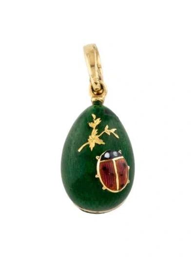 Pre-owned Fabergé 18k Guilloché Enamel Lady Bug Egg Pendant, 1" In Multicolor