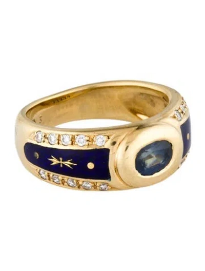Pre-owned Fabergé 18k Sapphire, Diamond & Enamel Band Ring In Blue